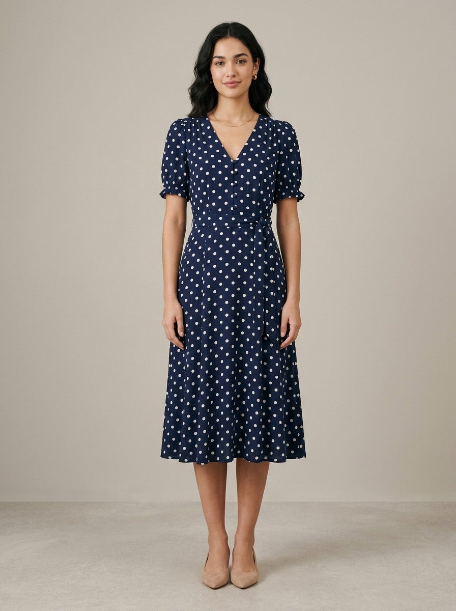 Navy Polka Dot Tea Dress