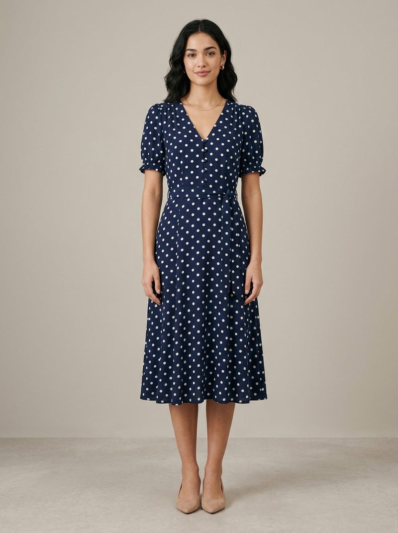 Navy Polka Dot Tea Dress
