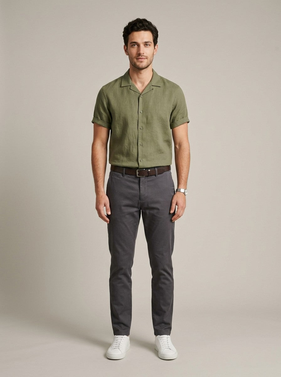 Olive Cuban Collar Shirt