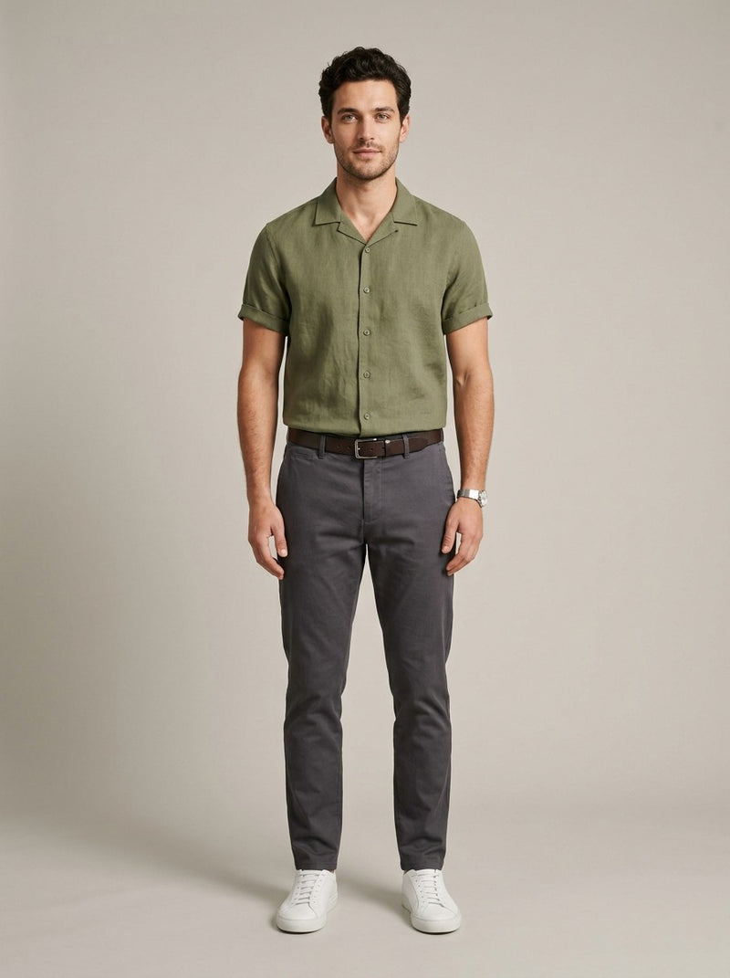 Olive Cuban Collar Shirt