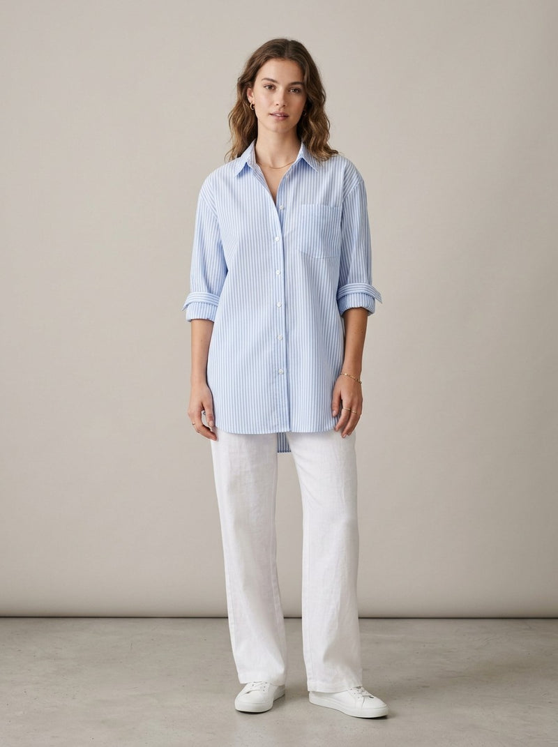 Powder Blue Striped Boyfriend Shirt