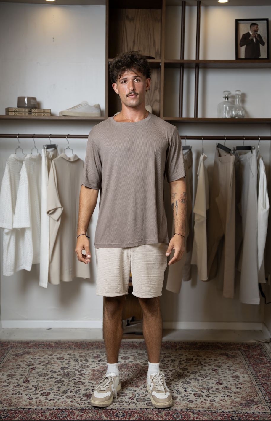 Our.Mantra Beige Textured Shorts