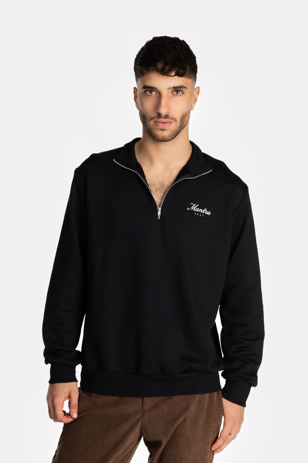 Our.Mantra Black Fitted Half Zip Sweatshirt