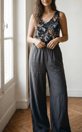 Leo charcoal wide leg pants front
