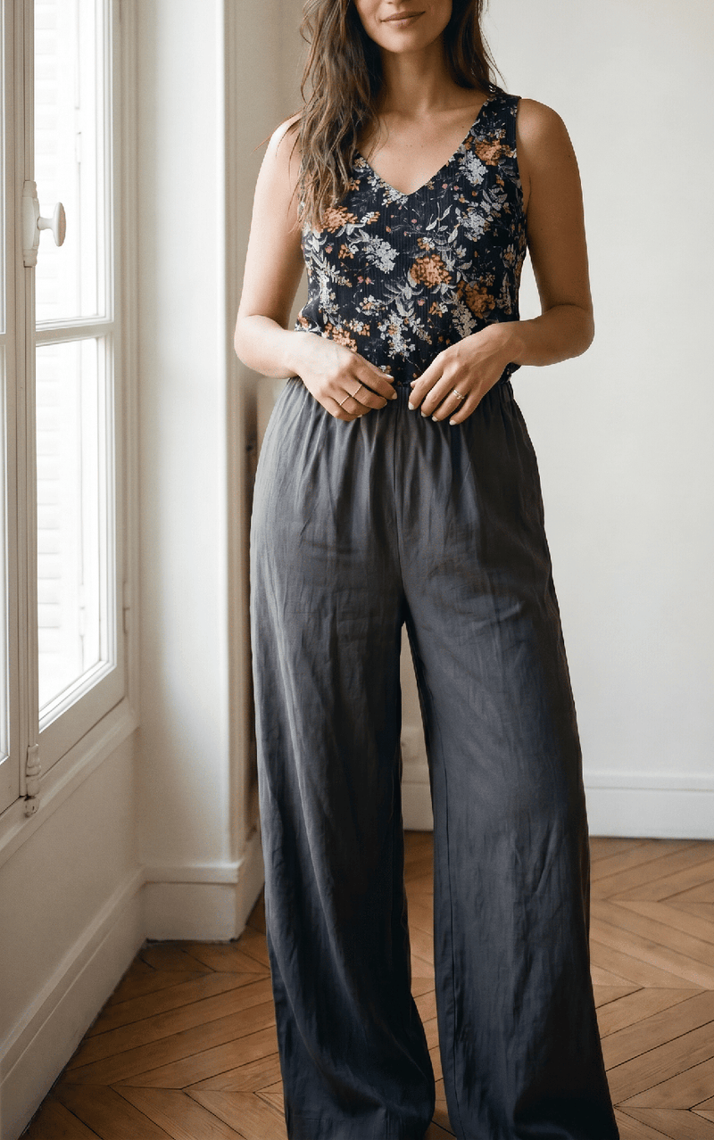 Leo charcoal wide leg pants front