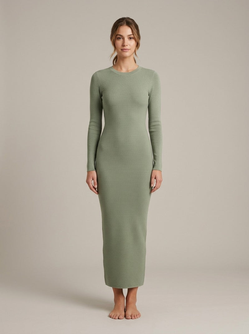 Sage Ribbed Knit Maxi Dress