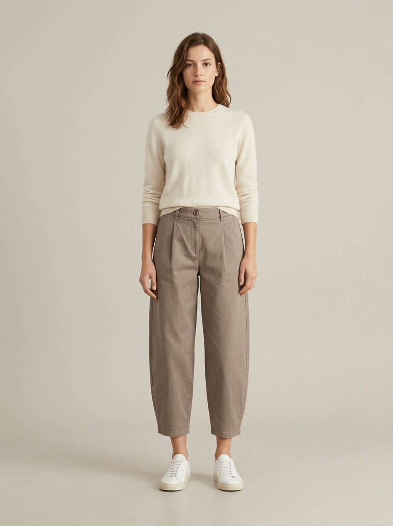 Taupe Barrel-Leg Pants