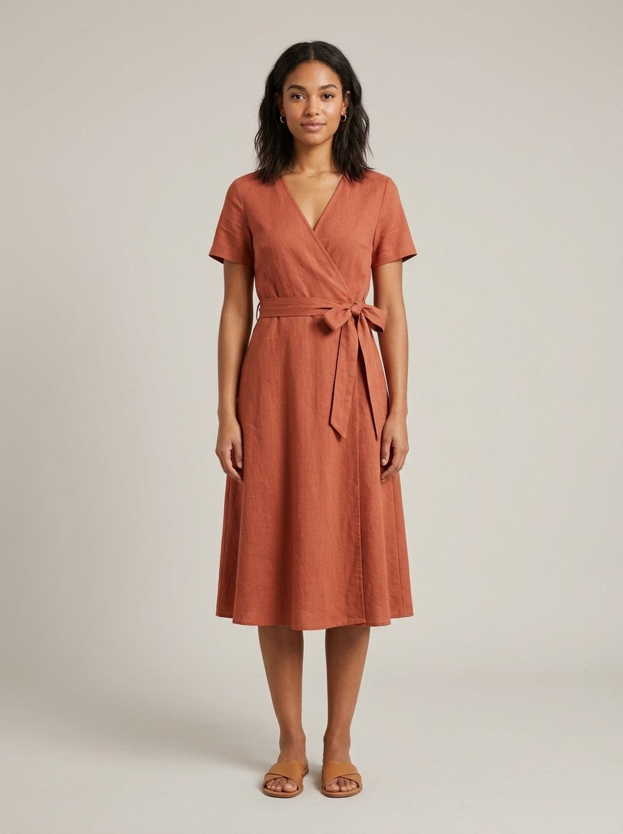 Terracotta Wrap Midi Dress
