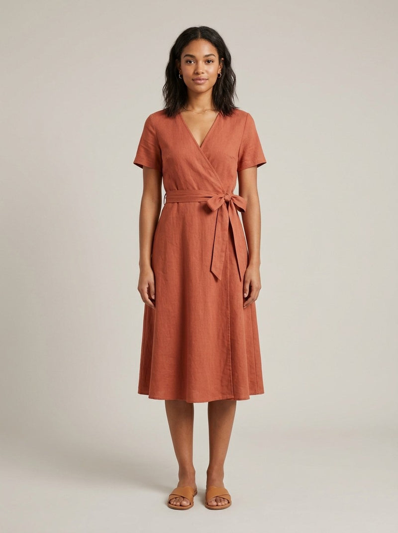Terracotta Wrap Midi Dress